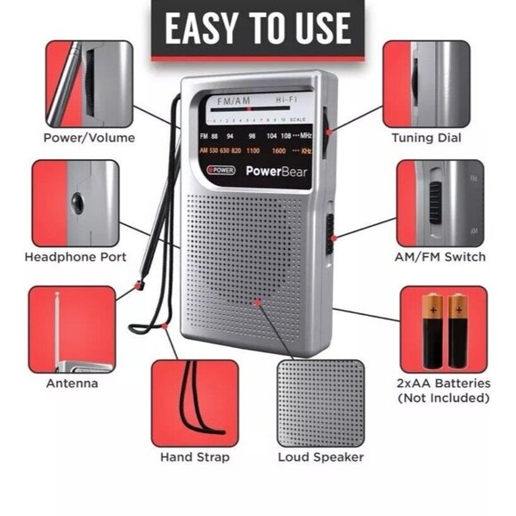 Portable Radio Emergency AM/FM, 2AA Battery Operated with Long Range Reception - Picture 2 of 6